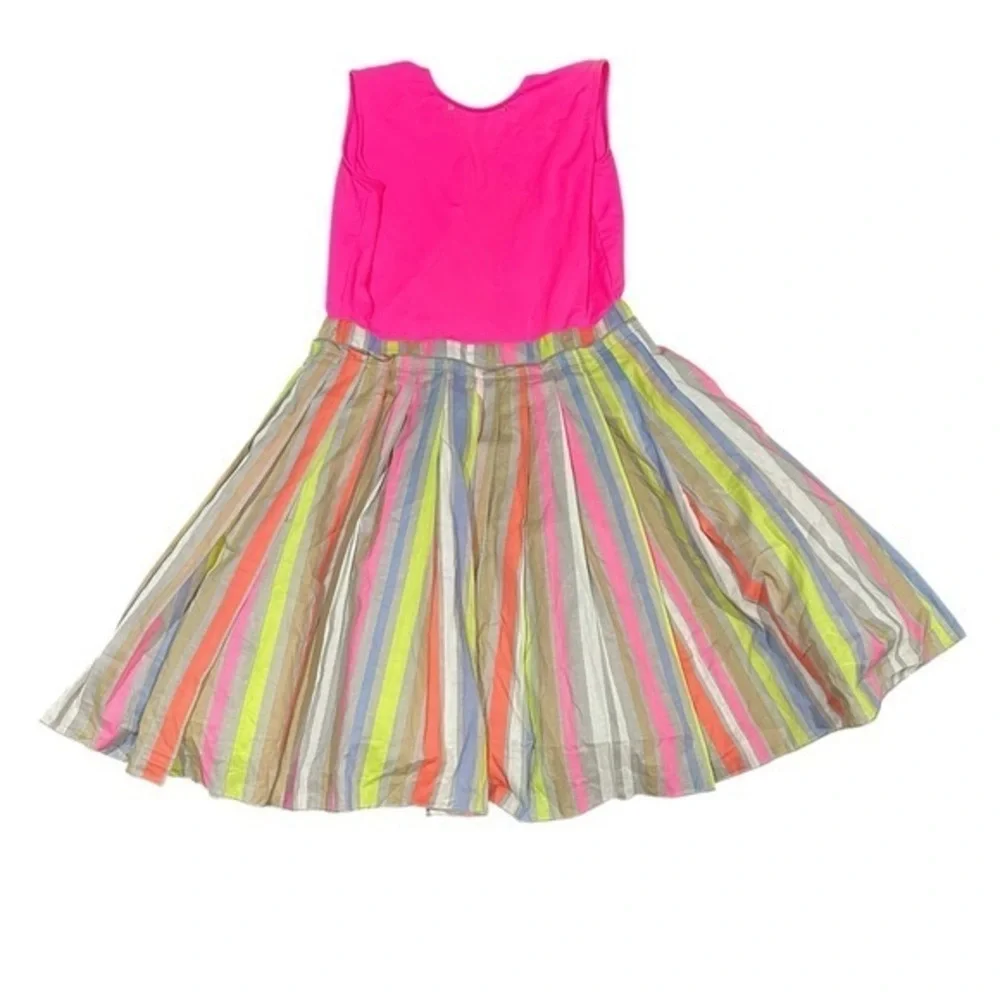 Preeti Chandra Fit n Flare Dress Needs Repair Project - Neon Stripes Womens Med
